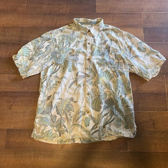 Tommy Bahama Shirt Mens M Green Tropical Hawaiian Vacation SILK - Picture 1 of 6
